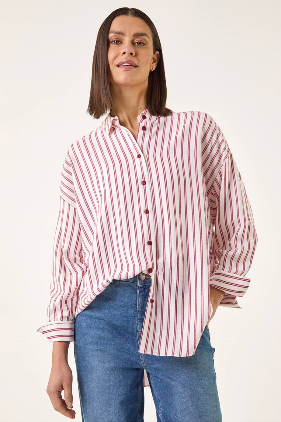 Roman Red Stripe Print Button Blouse