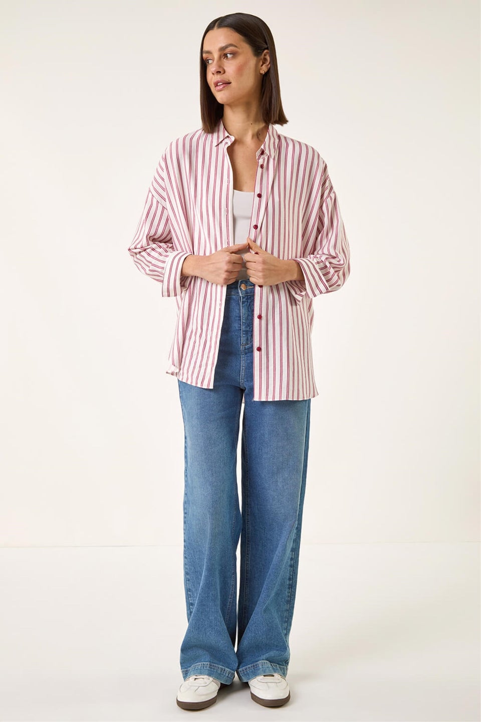 Roman Red Stripe Print Button Blouse