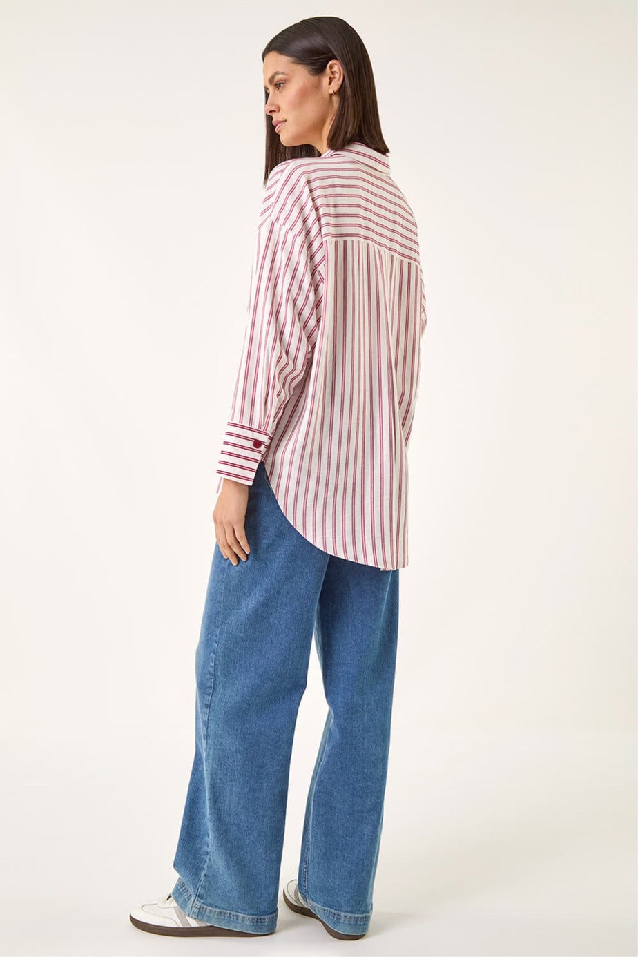 Roman Red Stripe Print Button Blouse