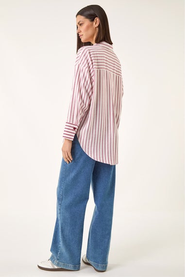 Roman Red Stripe Print Button Blouse