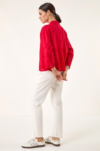 Roman Red Broderie Hem Buttoned Shirt