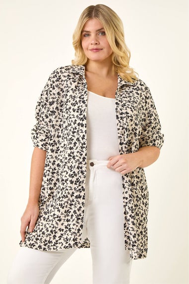 Roman Black Curve Floral Textured Blouse