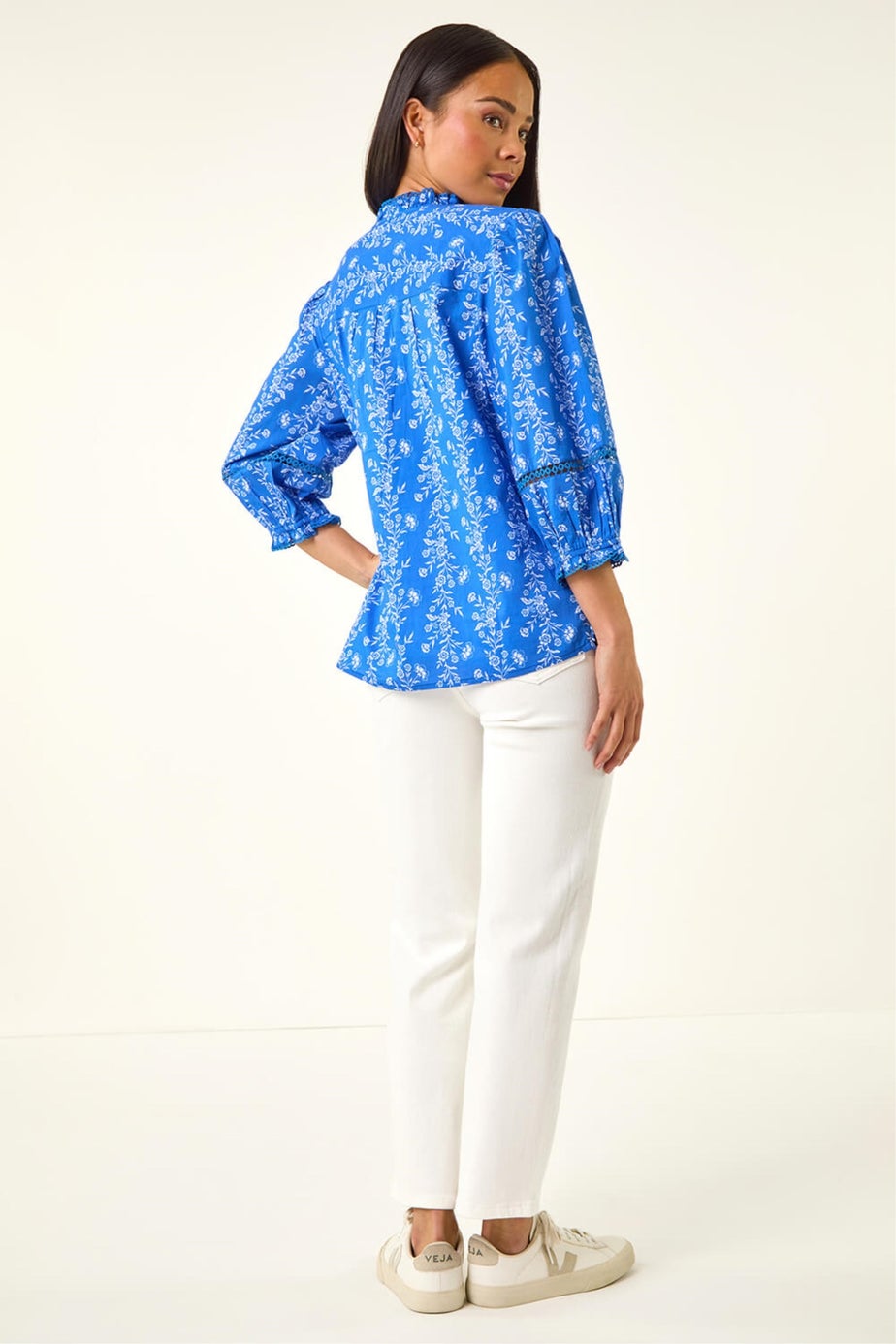 Roman Blue Petite Floral Buttoned Blouse