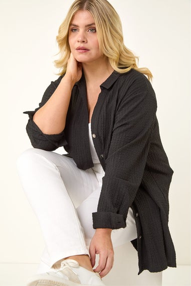 Roman Black Curve Textured Blouse