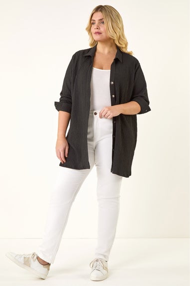 Roman Black Curve Textured Blouse