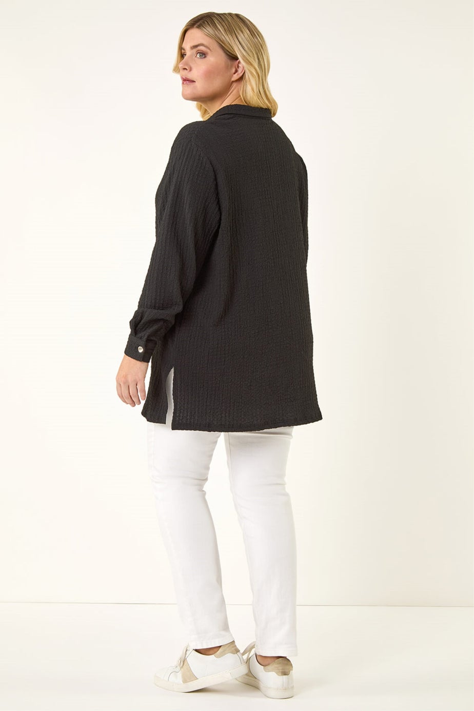 Roman Black Curve Textured Blouse