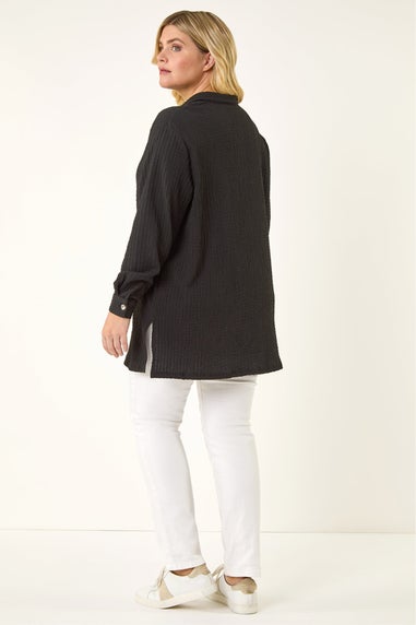 Roman Black Curve Textured Blouse