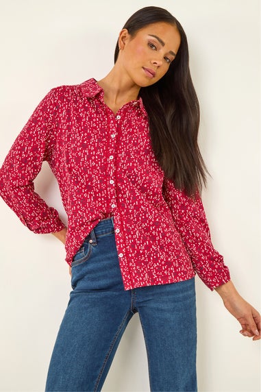 Roman Red Petite Abstract Spot Stretch Shirt