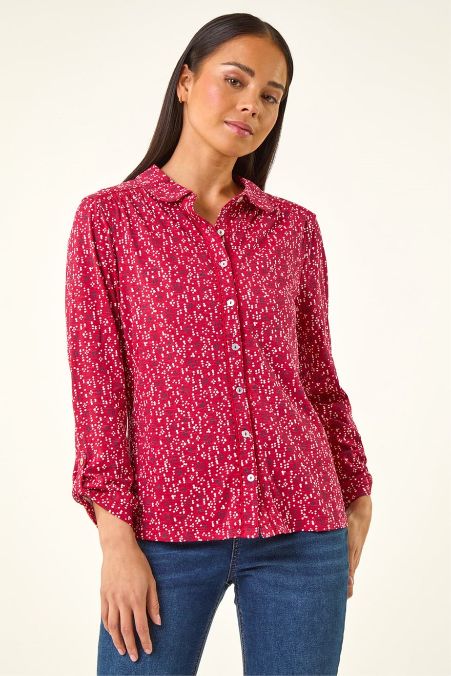 Roman Red Petite Abstract Spot Stretch Shirt
