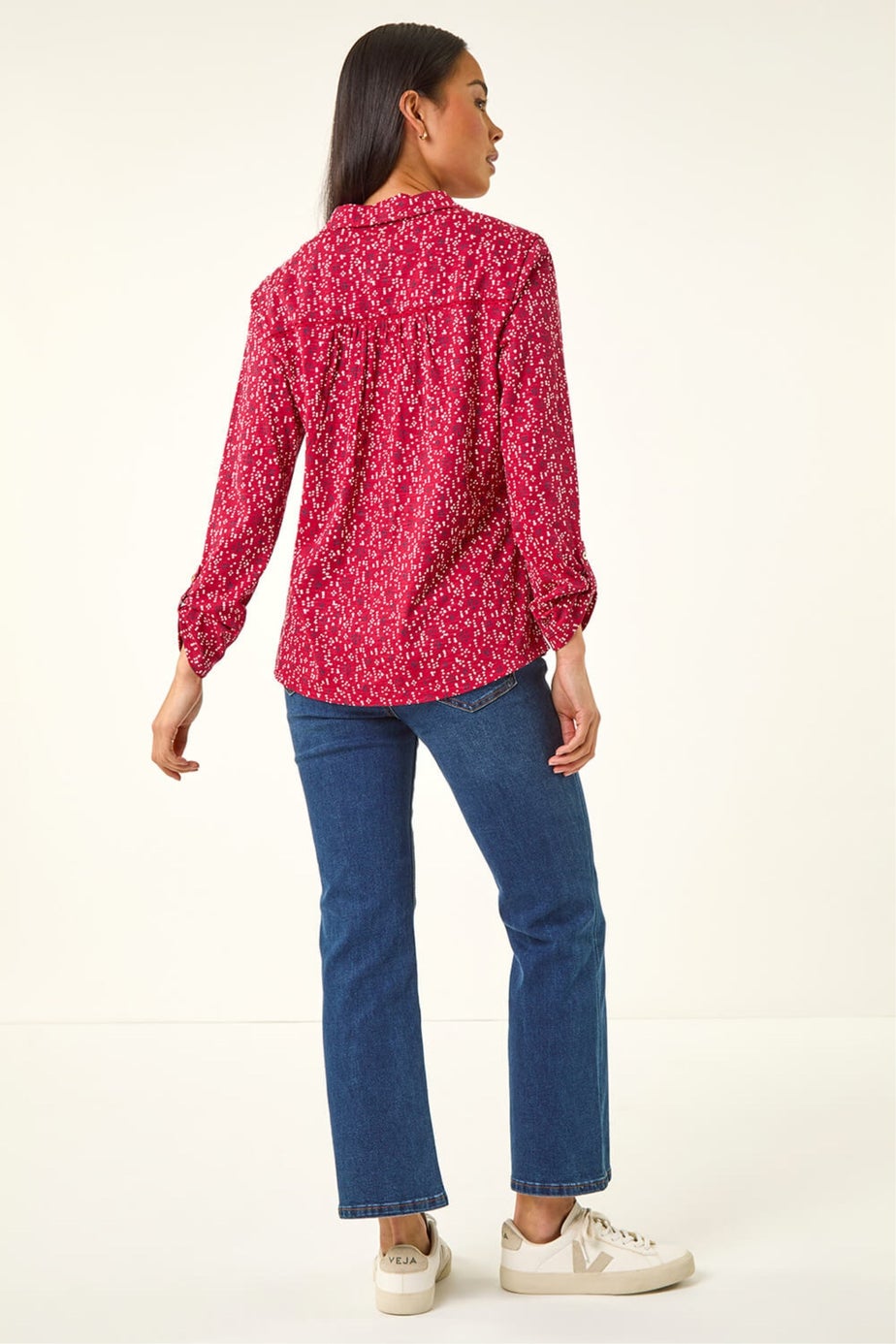 Roman Red Petite Abstract Spot Stretch Shirt