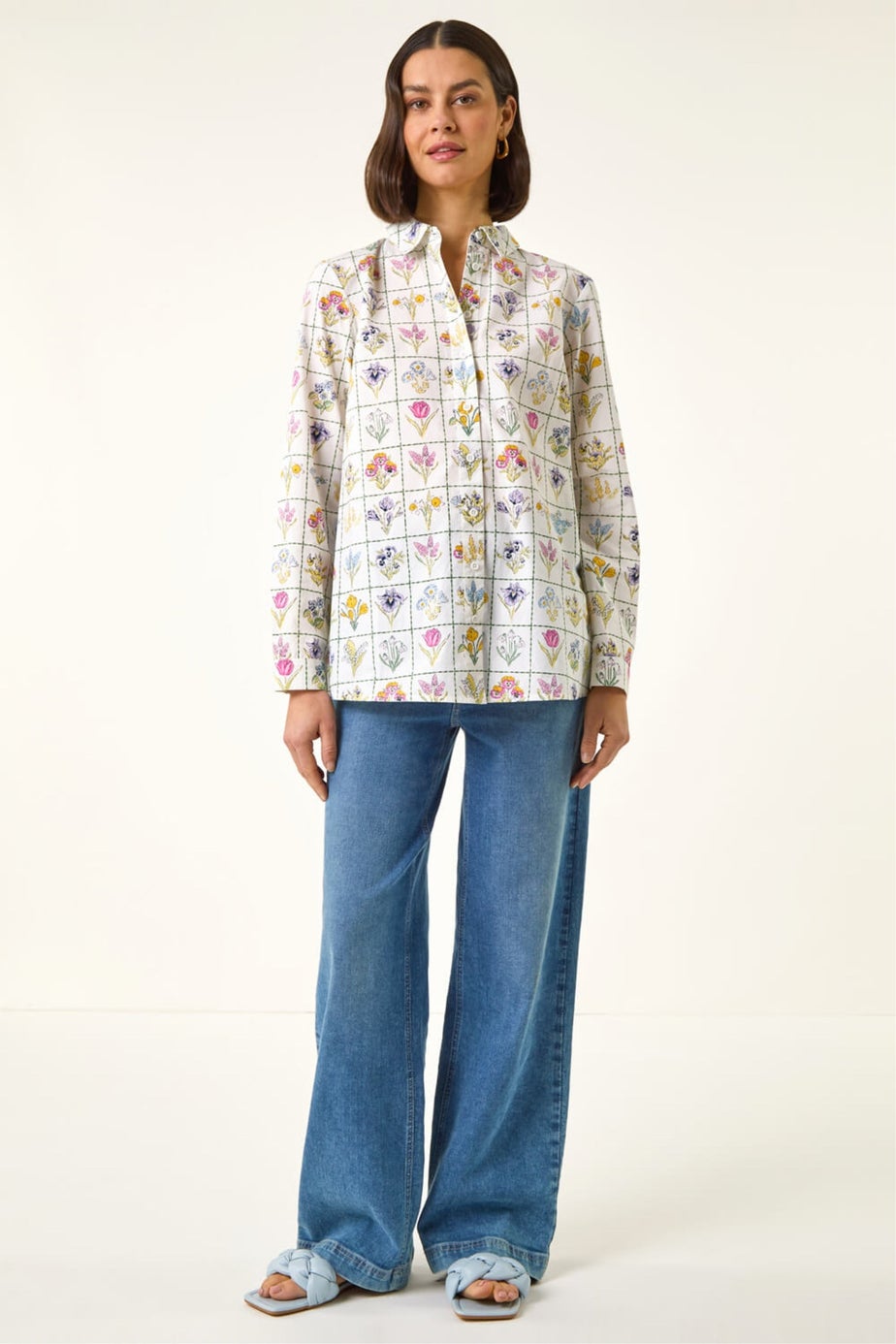 Roman Ivory Botanical Collared Shirt