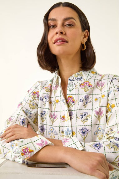 Roman Ivory Botanical Collared Shirt