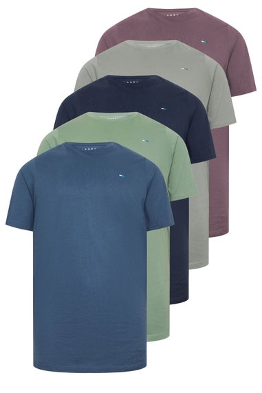 BadRhino Blue/Green/Purple/Grey/Navy Blue 5 Pack Extra Long T-Shirts