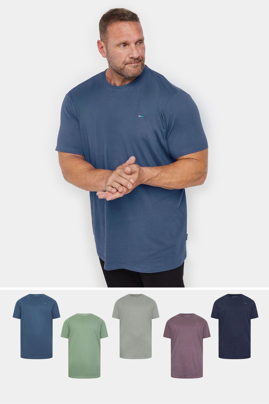 BadRhino Blue/Green/Purple/Grey/Navy Blue 5 Pack Extra Long T-Shirts