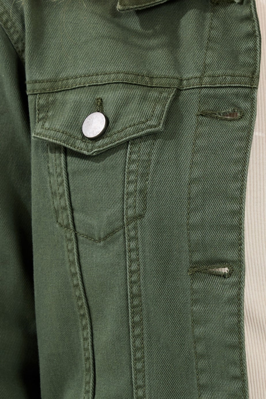 Long Tall Sally Khaki Green Denim Jacket