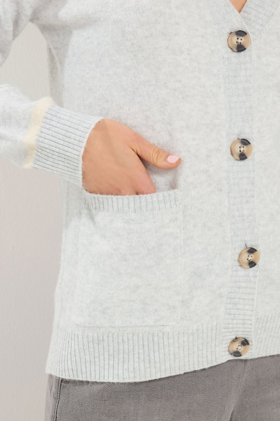 Long Tall Sally Grey Tipped Detail Knitted Cardigan