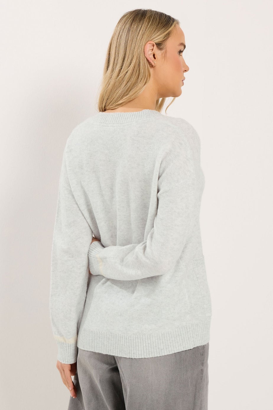 Long Tall Sally Grey Tipped Detail Knitted Cardigan