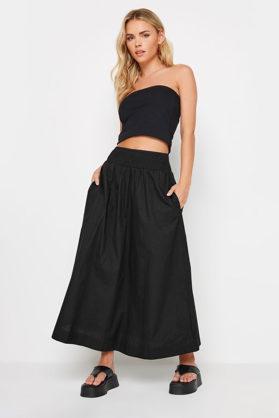 PixieGirl Petite Black Poplin Maxi Skirt