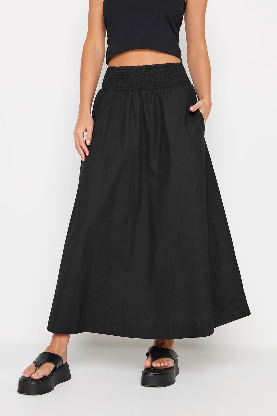 PixieGirl Petite Black Poplin Maxi Skirt