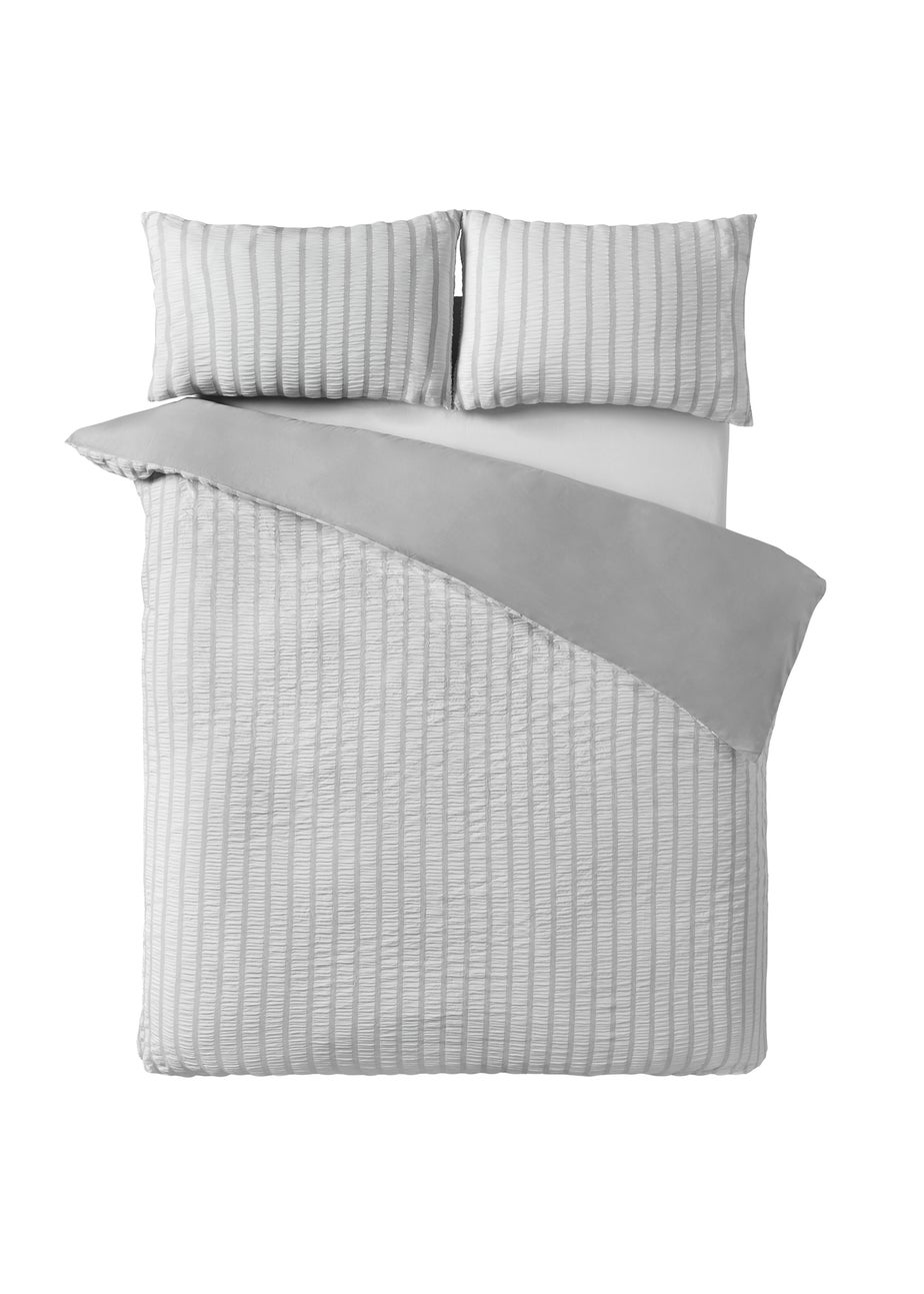 Catherine Lansfield So Soft Seersucker Stripe Duvet Cover Set Grey