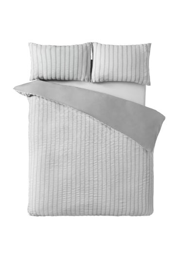 Catherine Lansfield So Soft Seersucker Stripe Duvet Cover Set Grey