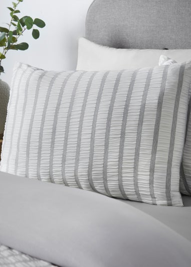 Catherine Lansfield So Soft Seersucker Stripe Duvet Cover Set Grey