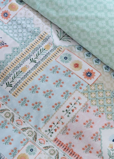 Catherine Lansfield Folk Patchwork Reversible Duvet Cover Set Green