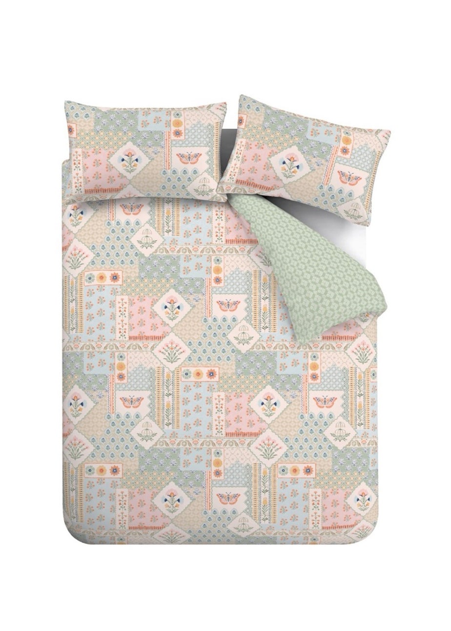 Catherine Lansfield Folk Patchwork Reversible Duvet Cover Set Green