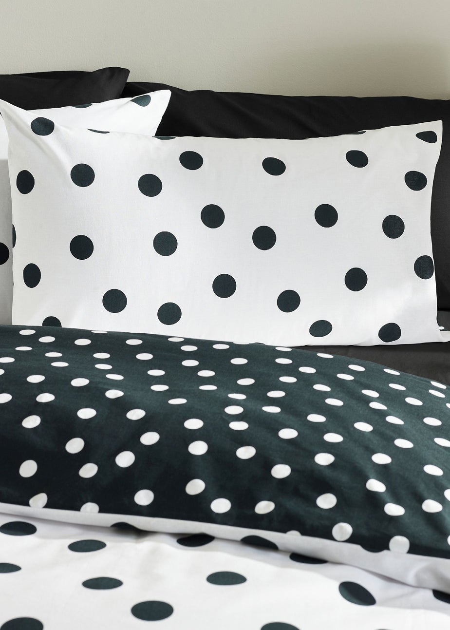 Catherine Lansfield Polka Dot Reversible Duvet Cover Set Black / White