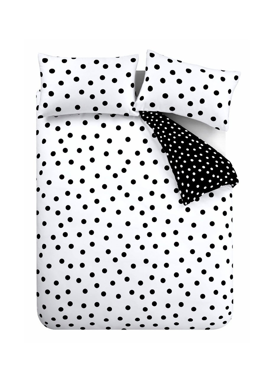 Catherine Lansfield Polka Dot Reversible Duvet Cover Set Black / White