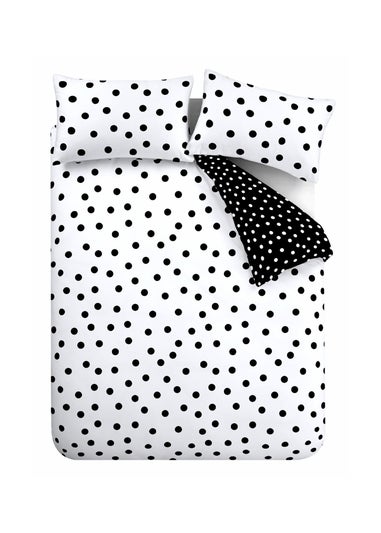 Catherine Lansfield Polka Dot Reversible Duvet Cover Set Black / White