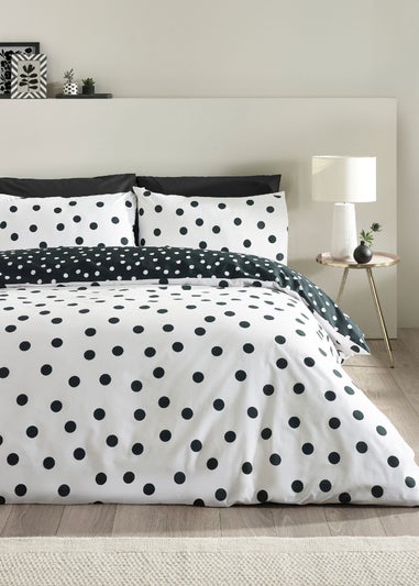 Catherine Lansfield Polka Dot Reversible Duvet Cover Set Black / White