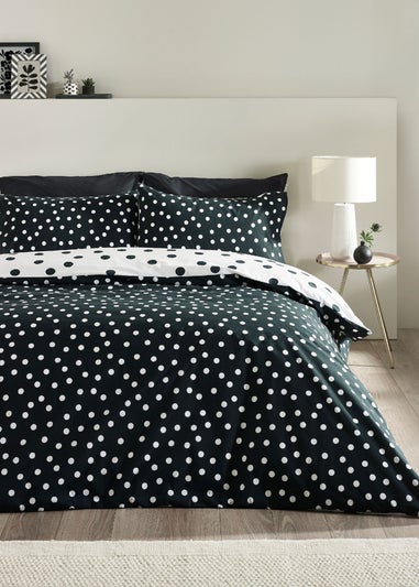 Catherine Lansfield Polka Dot Reversible Duvet Cover Set Black / White