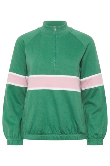 PixieGirl Petite Green Stripe Quarter Zip Sweatshirt