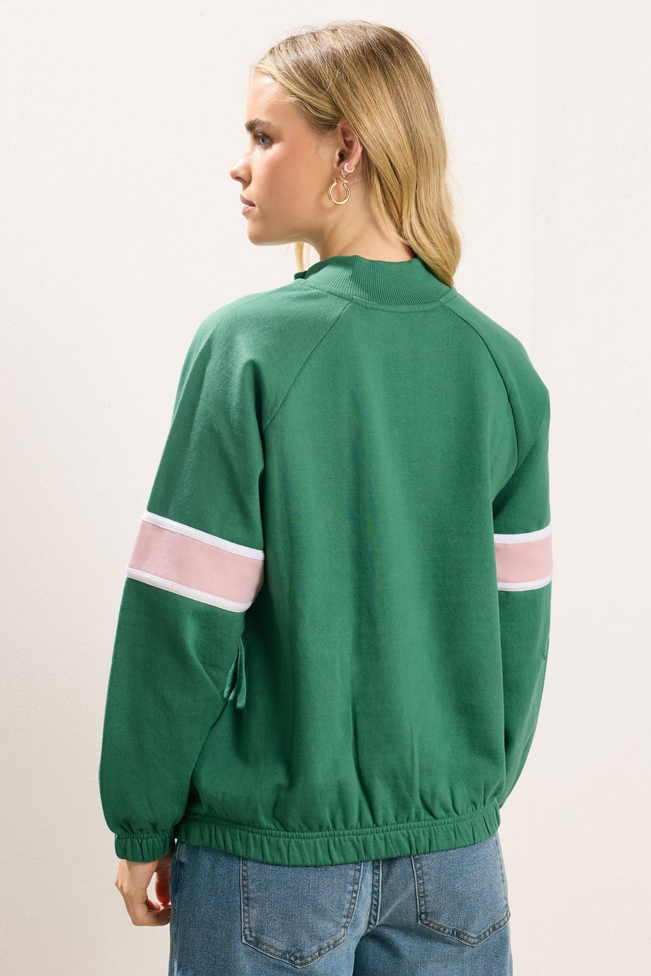 PixieGirl Petite Green Stripe Quarter Zip Sweatshirt