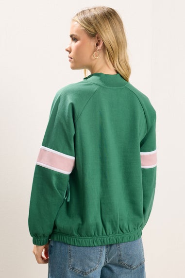 PixieGirl Petite Green Stripe Quarter Zip Sweatshirt