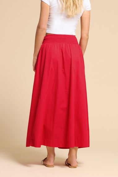 PixieGirl Petite Red Shirred Poplin Maxi Skirt