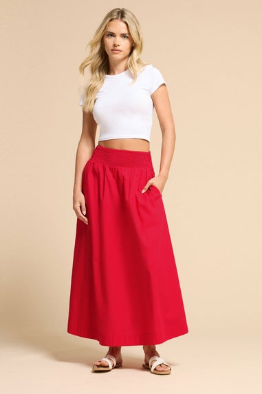 PixieGirl Petite Red Shirred Poplin Maxi Skirt
