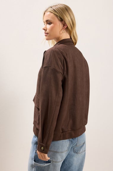 PixieGirl Petite Chocolate Brown Faux Suede Bomber Jacket