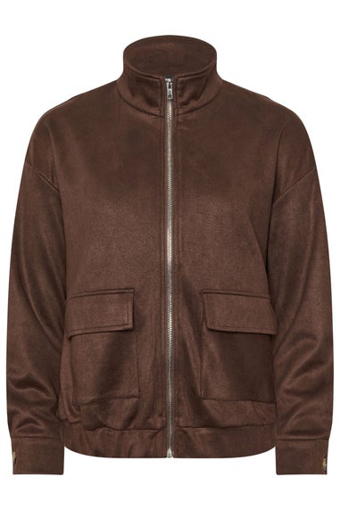 PixieGirl Petite Chocolate Brown Faux Suede Bomber Jacket