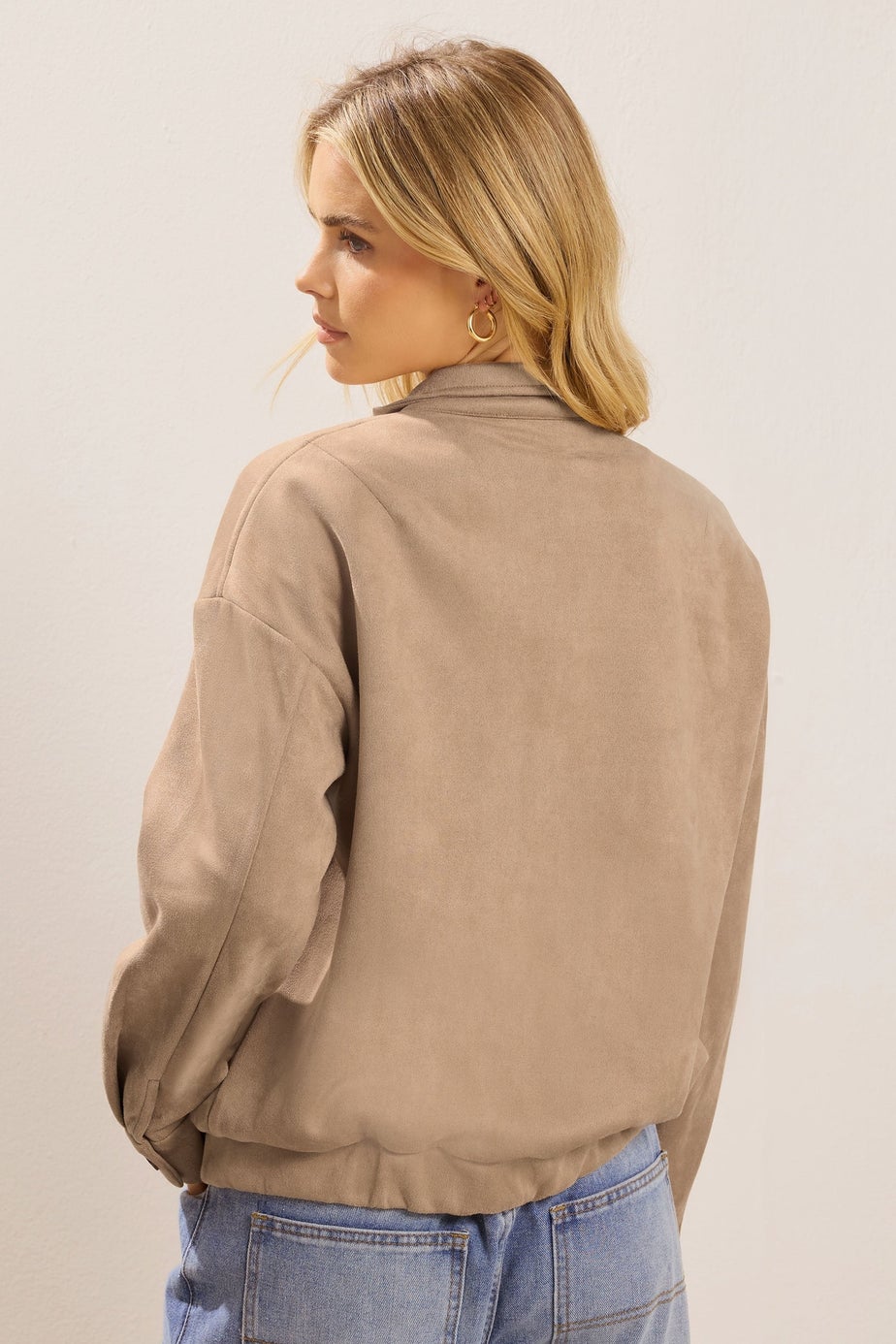 PixieGirl Petite Natural Brown Faux Suede Bomber Jacket