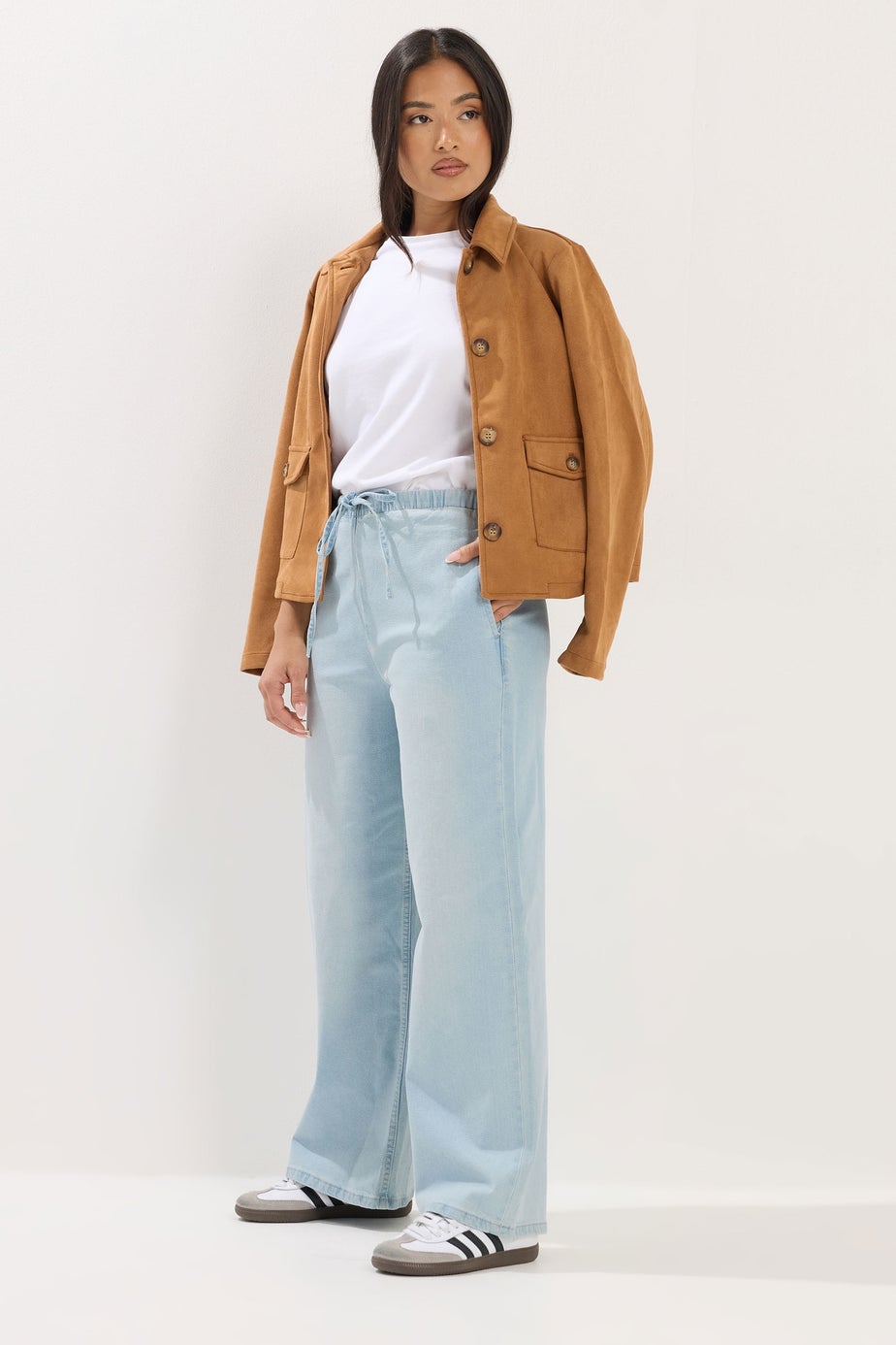 PixieGirl Petite Light Blue Denim Pull-On Non-Stretch Wide Leg Jeans