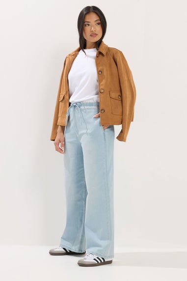 PixieGirl Petite Light Blue Denim Pull-On Non-Stretch Wide Leg Jeans