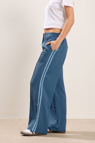 PixieGirl Petite Dark Blue Side Stripe Wide Leg Trousers