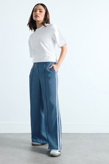 PixieGirl Petite Dark Blue Side Stripe Wide Leg Trousers
