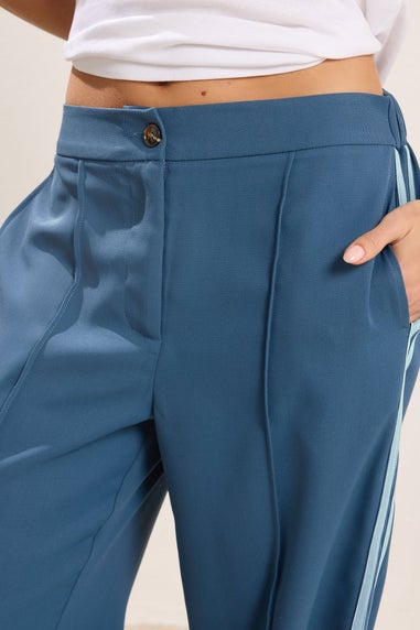 PixieGirl Petite Dark Blue Side Stripe Wide Leg Trousers