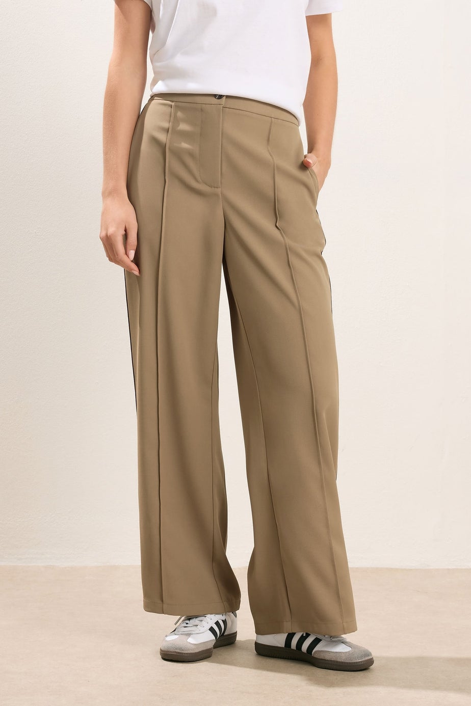 PixieGirl Petite Mocha Brown Side Stripe Wide Leg Trousers