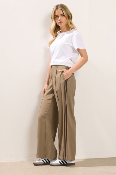 PixieGirl Petite Mocha Brown Side Stripe Wide Leg Trousers