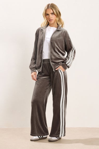 PixieGirl Petite Brown Side Stripe Velvet Jacket