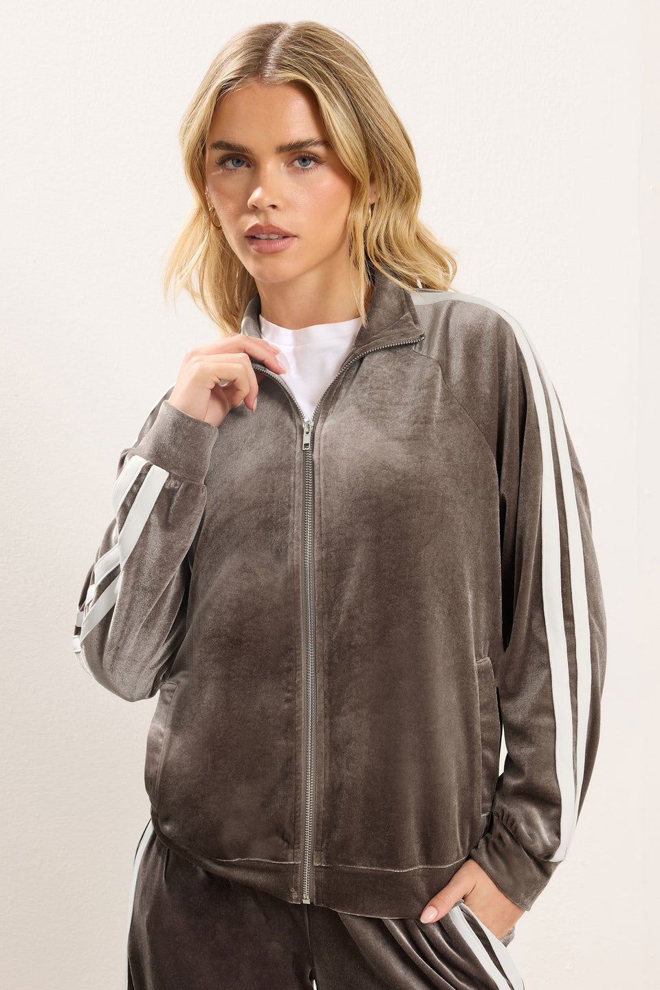 PixieGirl Petite Brown Side Stripe Velvet Jacket